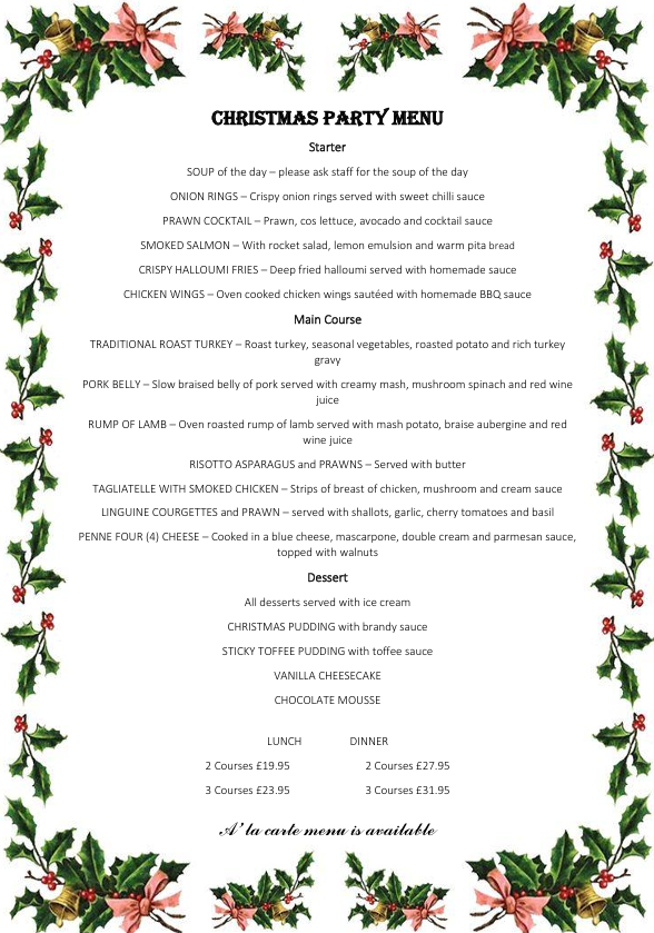 Christmas Party Menu